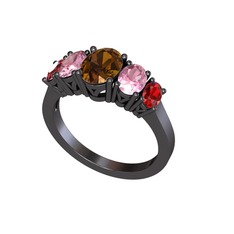 Dumanlı kuvars, pembe kuvars ve garnet 925 ayar siyah rodyum kaplama gümüş yüzük