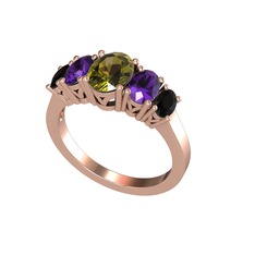 Oval 5 Taşlı Yüzük - Peridot, ametist ve siyah zirkon 18 ayar rose altın yüzük #f5aakr
