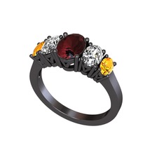 Oval 5 Taşlı Yüzük - Kök yakut, swarovski ve sitrin 925 ayar siyah rodyum kaplama gümüş yüzük #f5ek20