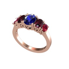 Oval 5 Taşlı Yüzük - Lab safir, kök yakut ve rodolit garnet 18 ayar rose altın yüzük #f6uipx