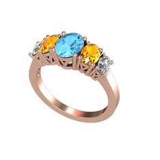 Akuamarin, sitrin ve beyaz zirkon 8 ayar rose altın yüzük