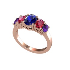 Oval 5 Taşlı Yüzük - Lab safir, rodolit garnet ve ametist 18 ayar rose altın yüzük #fa8qds