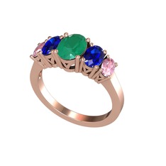 Oval 5 Taşlı Yüzük - Kök zümrüt, lab safir ve pembe kuvars 18 ayar rose altın yüzük #fdfqh5