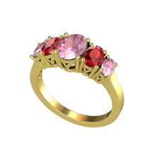 Pembe kuvars ve garnet 8 ayar altın yüzük