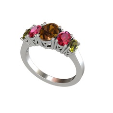 Dumanlı kuvars, rodolit garnet ve peridot 18 ayar beyaz altın yüzük