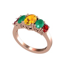 Oval 5 Taşlı Yüzük - Sitrin, kök zümrüt ve garnet 18 ayar rose altın yüzük #fiz5ay