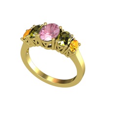 Pembe kuvars, peridot ve sitrin 18 ayar altın yüzük
