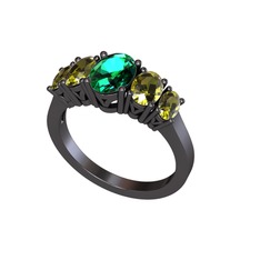 Oval 5 Taşlı Yüzük - Yeşil kuvars ve peridot 925 ayar siyah rodyum kaplama gümüş yüzük #g3qtyj
