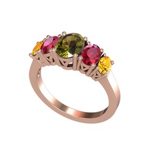 Oval 5 Taşlı Yüzük - Peridot, rodolit garnet ve sitrin 8 ayar rose altın yüzük #g9lb1w