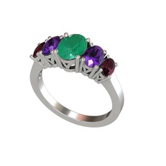 Oval 5 Taşlı Yüzük - Kök zümrüt, ametist ve kök yakut 925 ayar gümüş yüzük #g9s7dh