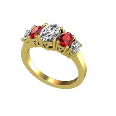 Beyaz zirkon ve garnet 14 ayar altın yüzük