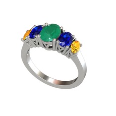 Oval 5 Taşlı Yüzük - Kök zümrüt, lab safir ve sitrin 14 ayar beyaz altın yüzük #givrk2