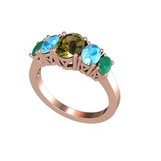 Oval 5 Taşlı Yüzük - Peridot, akuamarin ve kök zümrüt 925 ayar rose altın kaplama gümüş yüzük #gunkso