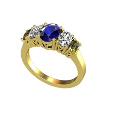 Lab safir, swarovski ve peridot 18 ayar altın yüzük