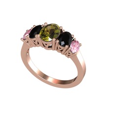 Oval 5 Taşlı Yüzük - Peridot, siyah zirkon ve pembe kuvars 8 ayar rose altın yüzük #harguv