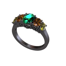 Oval 5 Taşlı Yüzük - Yeşil kuvars, dumanlı kuvars ve peridot 925 ayar siyah rodyum kaplama gümüş yüzük #he6qlb