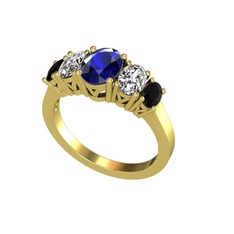 Oval 5 Taşlı Yüzük - Lab safir, beyaz zirkon ve siyah zirkon 925 ayar altın kaplama gümüş yüzük #hrmxmq