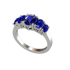 Oval 5 Taşlı Yüzük - Lab safir 18 ayar beyaz altın yüzük #hxnle0