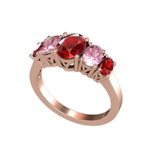 Garnet ve pembe kuvars 925 ayar rose altın kaplama gümüş yüzük