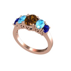 Dumanlı kuvars, akuamarin ve lab safir 18 ayar rose altın yüzük