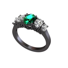 Oval 5 Taşlı Yüzük - Yeşil kuvars, beyaz zirkon ve swarovski 925 ayar siyah rodyum kaplama gümüş yüzük #ih9cp8