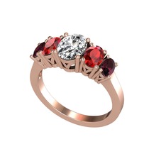 Beyaz zirkon, garnet ve kök yakut 14 ayar rose altın yüzük