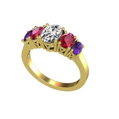 Oval 5 Taşlı Yüzük - Swarovski, rodolit garnet ve ametist 14 ayar altın yüzük #jia9l9