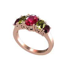 Oval 5 Taşlı Yüzük - Rodolit garnet, peridot ve kök yakut 8 ayar rose altın yüzük #jnc2hm