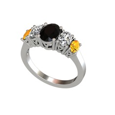 Siyah zirkon, swarovski ve sitrin 14 ayar beyaz altın yüzük