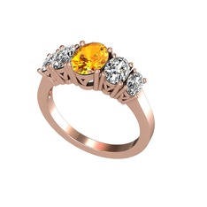 Oval 5 Taşlı Yüzük - Sitrin, swarovski ve beyaz zirkon 14 ayar rose altın yüzük #k6ekcc