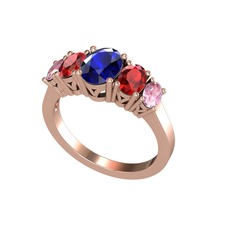 Lab safir, garnet ve pembe kuvars 18 ayar rose altın yüzük