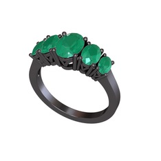 Oval 5 Taşlı Yüzük - Kök zümrüt 925 ayar siyah rodyum kaplama gümüş yüzük #l1yqeu