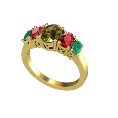 Peridot, garnet ve kök zümrüt 14 ayar altın yüzük