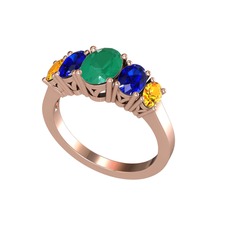 Oval 5 Taşlı Yüzük - Kök zümrüt, lab safir ve sitrin 14 ayar rose altın yüzük #l8hr6c