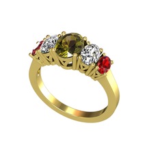 Oval 5 Taşlı Yüzük - Peridot, beyaz zirkon ve garnet 8 ayar altın yüzük #lbitxz