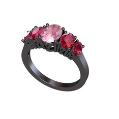 Pembe kuvars ve rodolit garnet 925 ayar siyah rodyum kaplama gümüş yüzük