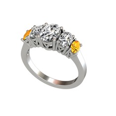 Beyaz zirkon, swarovski ve sitrin 18 ayar beyaz altın yüzük