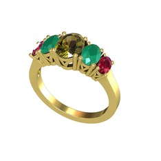 Peridot, kök zümrüt ve rodolit garnet 14 ayar altın yüzük