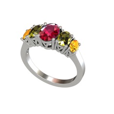 Rodolit garnet, peridot ve sitrin 8 ayar beyaz altın yüzük