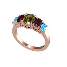 Oval 5 Taşlı Yüzük - Peridot, kök yakut ve akuamarin 925 ayar rose altın kaplama gümüş yüzük #m5t02k