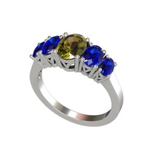 Oval 5 Taşlı Yüzük - Peridot ve lab safir 925 ayar gümüş yüzük #m85jgv