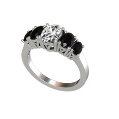 Oval 5 Taşlı Yüzük - Swarovski ve siyah zirkon 14 ayar beyaz altın yüzük #md4k79