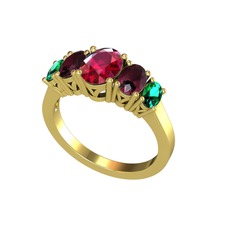 Oval 5 Taşlı Yüzük - Rodolit garnet, kök yakut ve yeşil kuvars 18 ayar altın yüzük #merv8m