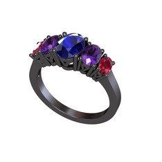 Lab safir, ametist ve rodolit garnet 925 ayar siyah rodyum kaplama gümüş yüzük