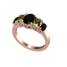 Oval 5 Taşlı Yüzük - Siyah zirkon ve peridot 14 ayar rose altın yüzük #mp7bai