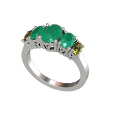 Oval 5 Taşlı Yüzük - Kök zümrüt ve peridot 8 ayar beyaz altın yüzük #mr6fat