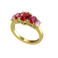 Oval 5 Taşlı Yüzük - Garnet, rodolit garnet ve pembe kuvars 18 ayar altın yüzük #mzkrdk