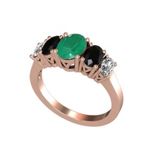 Oval 5 Taşlı Yüzük - Kök zümrüt, siyah zirkon ve beyaz zirkon 18 ayar rose altın yüzük #n3shbs
