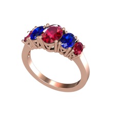 Oval 5 Taşlı Yüzük - Rodolit garnet ve lab safir 14 ayar rose altın yüzük #n3wgaf