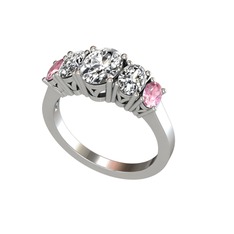 Oval 5 Taşlı Yüzük - Swarovski, beyaz zirkon ve pembe kuvars 14 ayar beyaz altın yüzük #nd9jwh